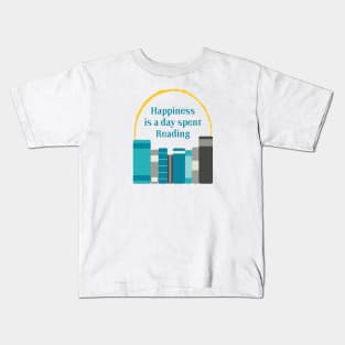 Happiness is a Day Spent Reading | Turquoise Grey | White Kids T-Shirt